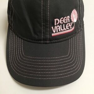 Deer Valley Ski Resort Hat Gear Cap Gray Pink Contrast Stitch Adjusts Vintage